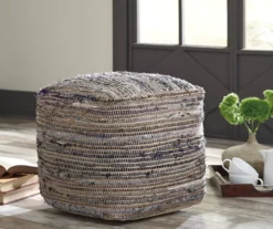 Absalom Natural Chenille Pouf -FurniHub Store 810389289