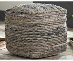 Absalom Natural Chenille Pouf -FurniHub Store 810389289 3