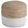 Sweed Valley Natural & White Round Pouf -FurniHub Store 810389291 1