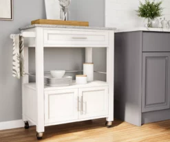 White Double Door Kitchen Cart With Granite Top -FurniHub Store 810389516 2