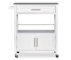 White Double Door Kitchen Cart With Granite Top -FurniHub Store 810389516 5