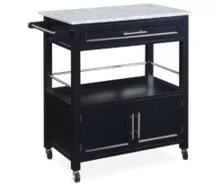 Black Double Door Kitchen Cart With Granite Top