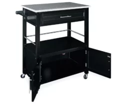 Black Double Door Kitchen Cart With Granite Top -FurniHub Store 810389517 2