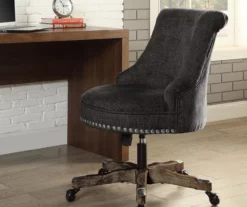 Charcoal Gray Button Tufted Office Chair With Wood Base -FurniHub Store 810389620 2