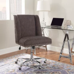 Charcoal Gray Square Back Office Chair With Nailhead Trim -FurniHub Store 810389623 2