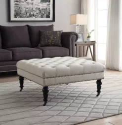 Claire Cream Square French Country Ottoman -FurniHub Store 810389627 2