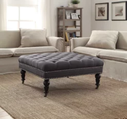 Claire Charcoal Square French Country Ottoman -FurniHub Store 810389632 2
