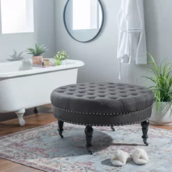 Claire Charcoal Round French Country Ottoman 7 Claire Charcoal Round French Country Ottoman -FurniHub Store 810389633 2