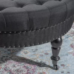 Claire Charcoal Round French Country Ottoman 8 Claire Charcoal Round French Country Ottoman -FurniHub Store 810389633 3