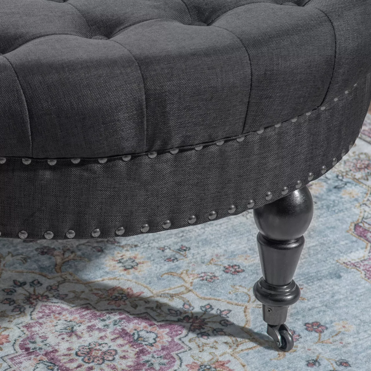 Claire Charcoal Round French Country Ottoman 5 Claire Charcoal Round French Country Ottoman - Image 3