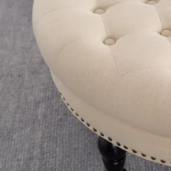 Claire Cream Round French Country Ottoman 9 Claire Cream Round French Country Ottoman -FurniHub Store 810389634 3