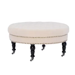 Claire Cream Round French Country Ottoman 10 Claire Cream Round French Country Ottoman -FurniHub Store 810389634 4