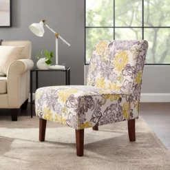 Shleby Gray & Yellow Floral Armless Accent Chair -FurniHub Store 810389645 2 2
