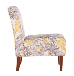 Shleby Gray & Yellow Floral Armless Accent Chair -FurniHub Store 810389645 3 2