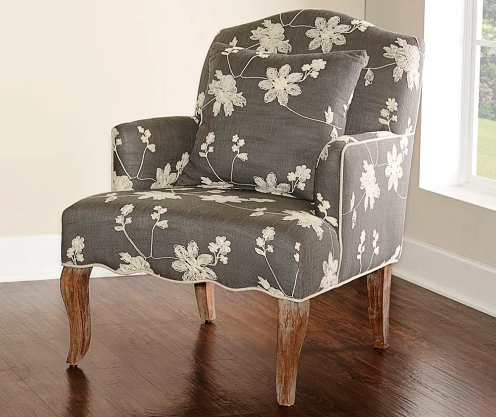 Gray Floral Bergere Armchair 4 Gray Floral Bergere Armchair - Image 2