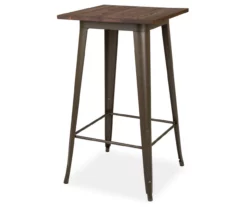 Elm Wood Rustic Wood & Steel Square Bar Table