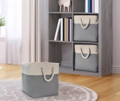 Gray & Cream Fabric Storage Bin With Rope Handles -FurniHub Store 810448615 11