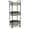 Whitewash Round Metal Tray 3-Tier Rolling Cart -FurniHub Store 810450733 2