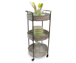 Whitewash Round Metal Tray 3-Tier Rolling Cart -FurniHub Store 810450733