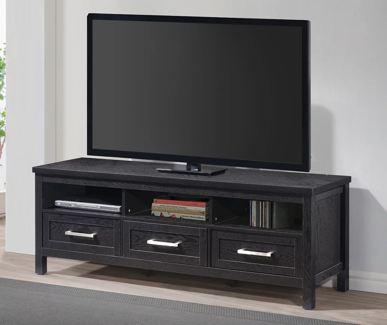 Black 3-Drawer TV Stand 4 Black 3-Drawer TV Stand - Image 2