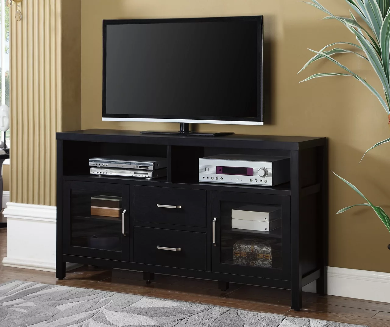 Black 2-Door Media TV Stand 3 Black 2-Door Media TV Stand