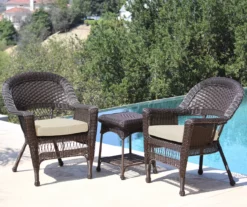 Espresso 3-Piece Cushioned Patio All-Weather Wicker Chat Set 32 Espresso 3-Piece Cushioned Patio All-Weather Wicker Chat Set -FurniHub Store 810478208