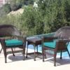 Espresso 3-Piece Cushioned Patio All-Weather Wicker Chat Set -FurniHub Store 810478261