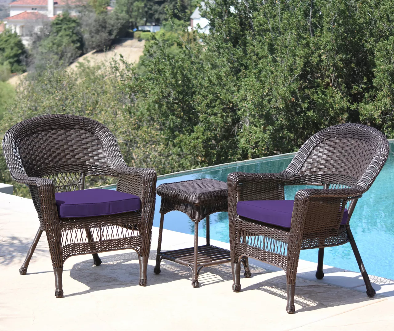 Espresso 3-Piece Cushioned Patio All-Weather Wicker Chat Set 9 Espresso 3-Piece Cushioned Patio All-Weather Wicker Chat Set - Image 7