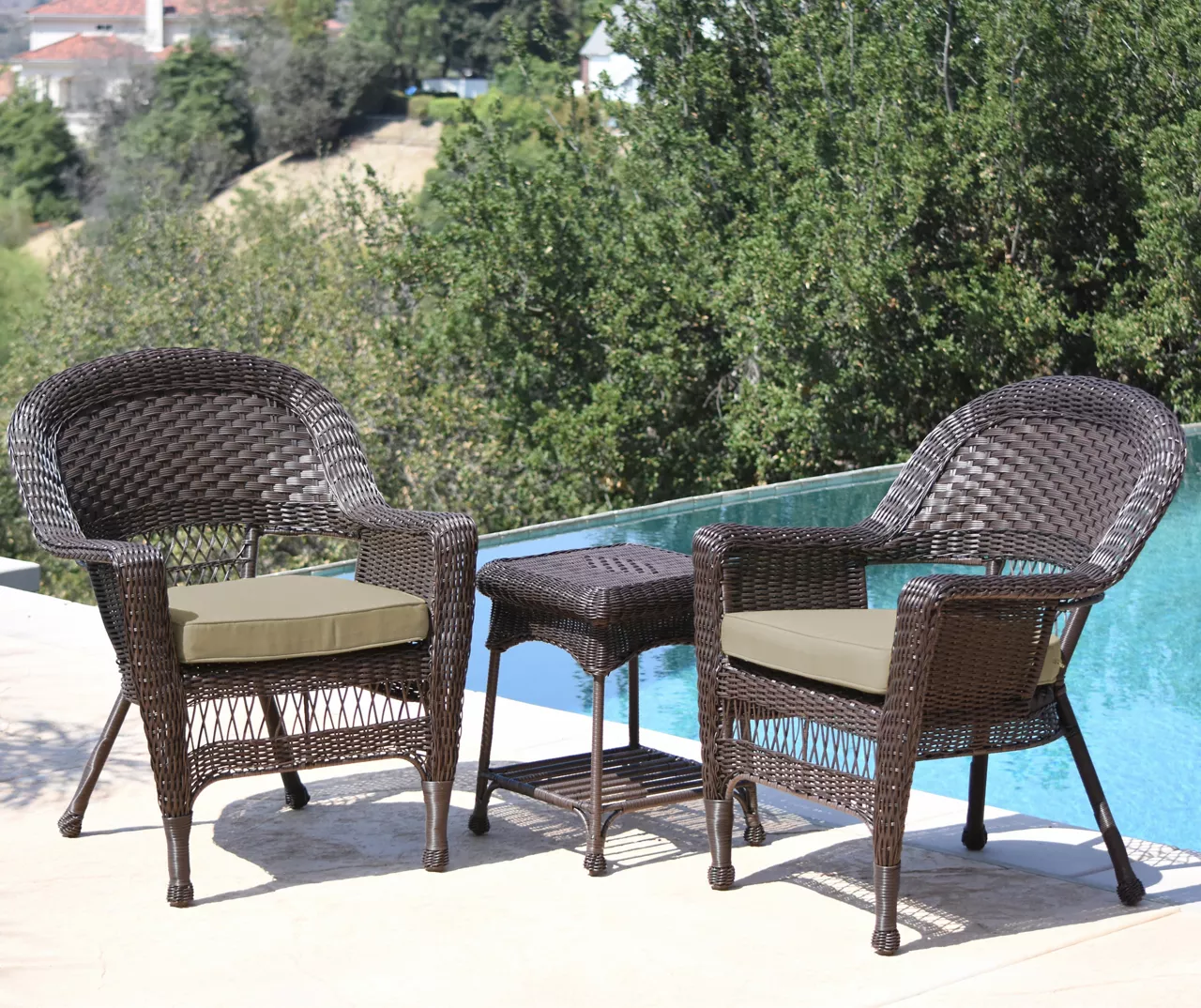 Espresso 3-Piece Cushioned Patio All-Weather Wicker Chat Set 4 Espresso 3-Piece Cushioned Patio All-Weather Wicker Chat Set - Image 2