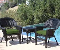 Black 3-Piece Cushioned Patio All-Weather Wicker Chat Set -FurniHub Store 810478339