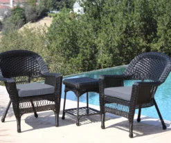Black 3-Piece Cushioned Patio All-Weather Wicker Chat Set -FurniHub Store 810478340