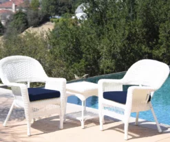 White 3-Piece Cushioned Patio All-Weather Wicker Chat Set -FurniHub Store 810478398