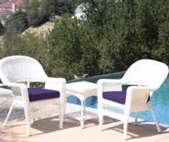 White 3-Piece Cushioned Patio All-Weather Wicker Chat Set -FurniHub Store 810478404