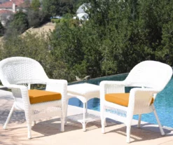 White 3-Piece Cushioned Patio All-Weather Wicker Chat Set -FurniHub Store 810478407