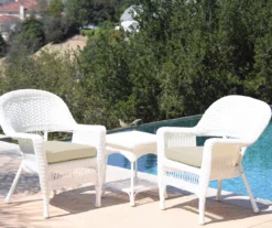 White 3-Piece Cushioned Patio All-Weather Wicker Chat Set -FurniHub Store 810478408