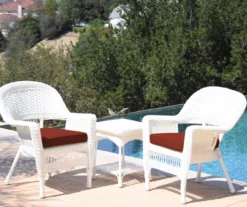 White 3-Piece Cushioned Patio All-Weather Wicker Chat Set -FurniHub Store 810478410