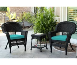 Black 3-Piece Cushioned Patio All-Weather Wicker Chat Set -FurniHub Store 810478421 1