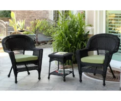 Black 3-Piece Cushioned Patio All-Weather Wicker Chat Set -FurniHub Store 810478424 1
