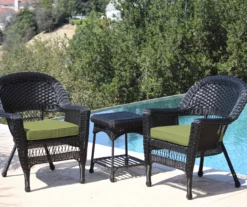 Black 3-Piece Cushioned Patio All-Weather Wicker Chat Set -FurniHub Store 810478424