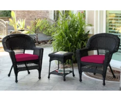 Black 3-Piece Cushioned Patio All-Weather Wicker Chat Set -FurniHub Store 810478425 1