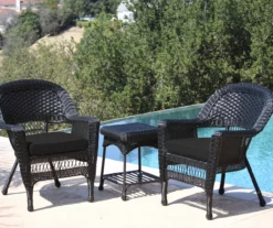 Black 3-Piece Cushioned Patio All-Weather Wicker Chat Set -FurniHub Store 810478428
