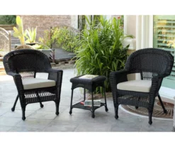 Black 3-Piece Cushioned Patio All-Weather Wicker Chat Set -FurniHub Store 810478432 1
