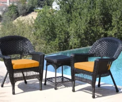 Black 3-Piece Cushioned Patio All-Weather Wicker Chat Set -FurniHub Store 810478433