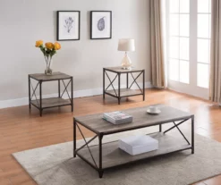 Rustic Metal & Wood 3-Piece Occasional Table Set -FurniHub Store 810499786 1