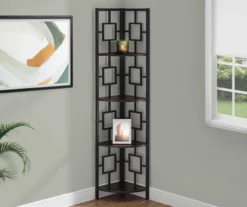 Espresso Square 4-Shelf Corner Bookcase -FurniHub Store 810512903 1