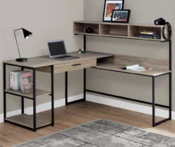 Dark Taupe & Black L-Shaped Corner Desk 8 Dark Taupe & Black L-Shaped Corner Desk -FurniHub Store 810512936 1