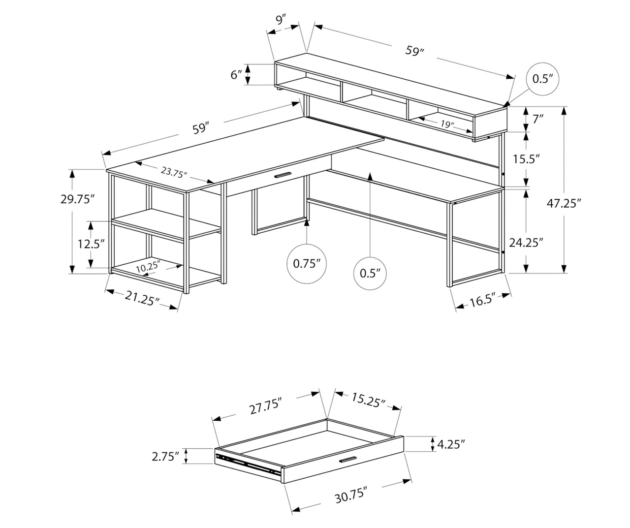 Dark Taupe & Black L-Shaped Corner Desk 5 Dark Taupe & Black L-Shaped Corner Desk - Image 3