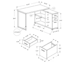 Gray & Black L-Shaped 3-Drawer Computer Desk -FurniHub Store 810512962 3