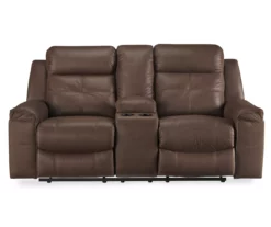Jesolo Coffee Brown Reclining Console Loveseat