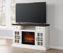 60" Brown & White Glass Door Fireplace Console -FurniHub Store 810521149 3
